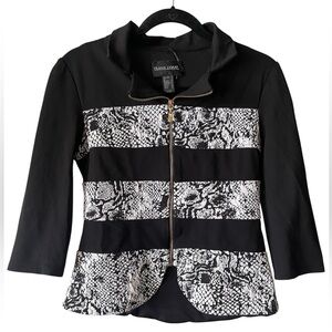 Frank Lyman Design Black and White Zip Jacket with Cropped Sleeves Size 6